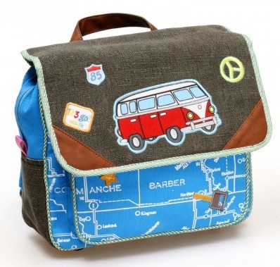 Cute backpack for boys blue with a bus